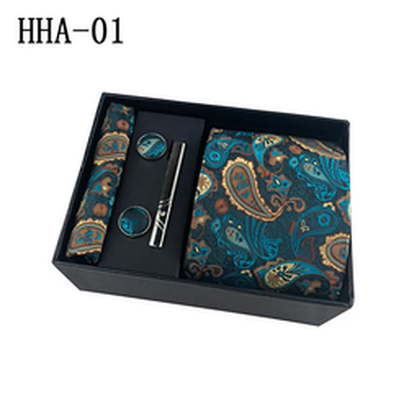 Fashion Neckties With Pocket Squares Custom Men Ties and Hanky Set Solid Tie Clip Pocket Square and Cufflink Set Gift Box