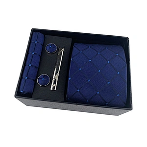 Fashion Tie Clip Pocket Square and Cufflink Set Gift Box Custom Men Ties and Hanky Set Floral Neckties With Pocket Squares