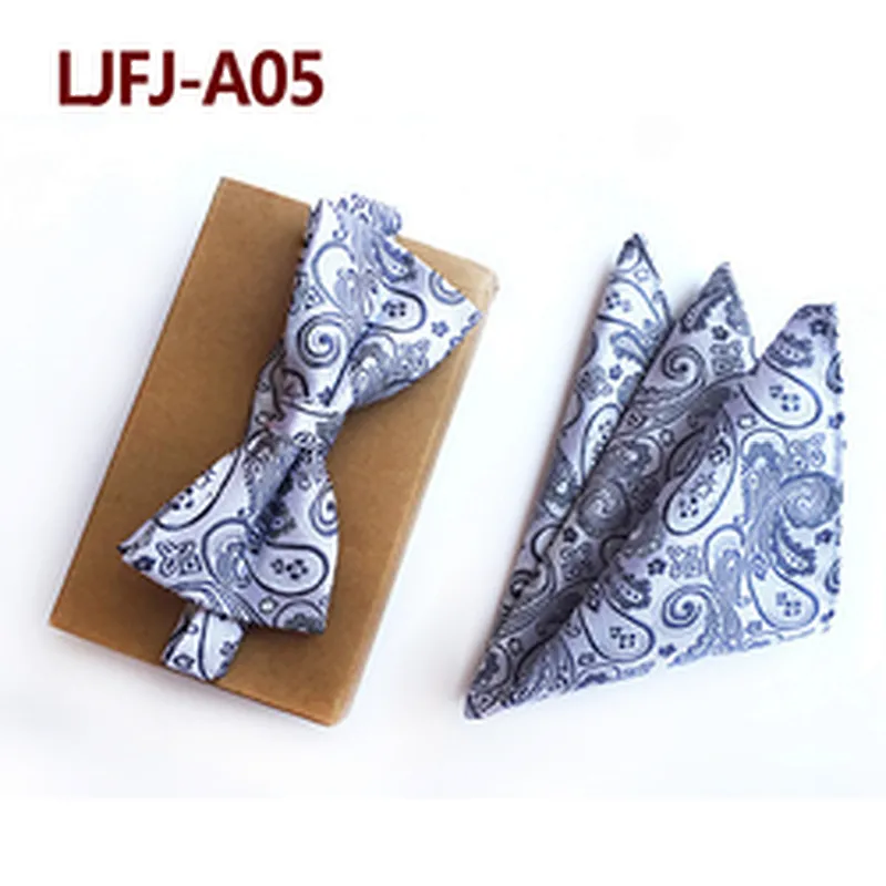 Classic Mens Bow Ties and Hanky Sets Custom Pocket Squares for Men Stripe Men Bow Tie Sets Handkerchief Set