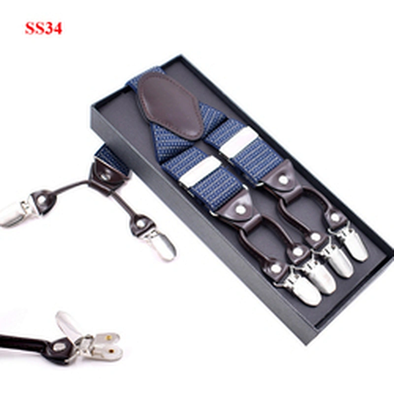 Customized Fashion High Quality 3.5cm width elastic adjustable Jacquard Woven 6 Clip Y Shape Suspenders For Men Trousers