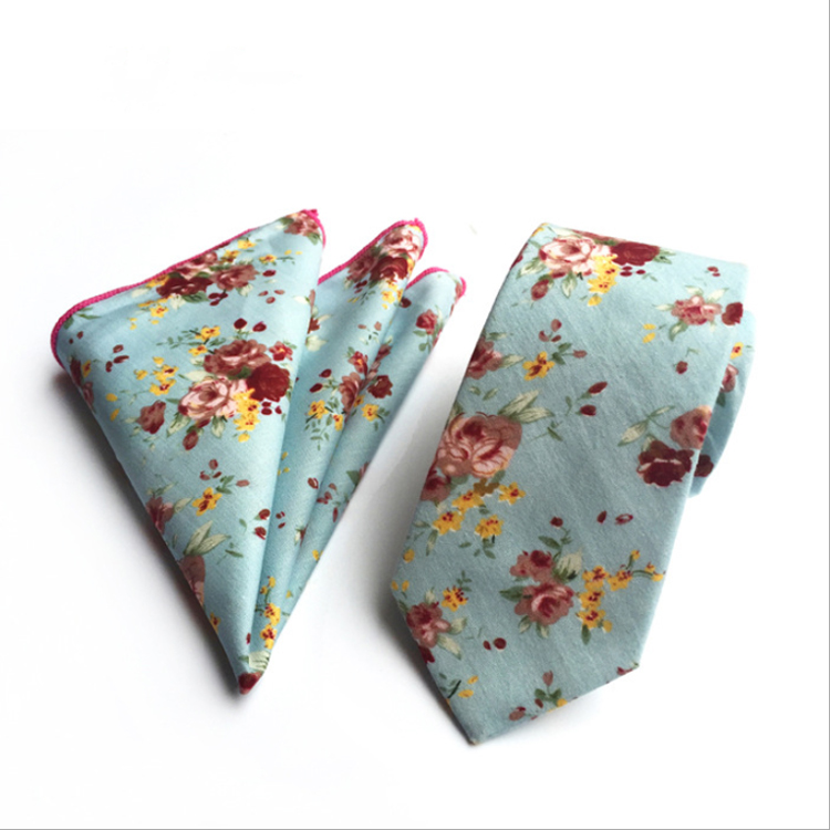 Floral Neckties with Pocket Squares Casual Neck Ties For Men Classic Men Ties and Hanky Set