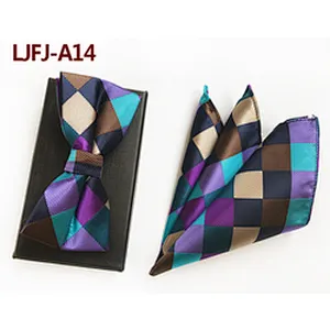 Custom Pocket Squares for Men Casual Mens Bow Ties and Hanky Sets Grid Men Bow Tie Sets Handkerchief Set