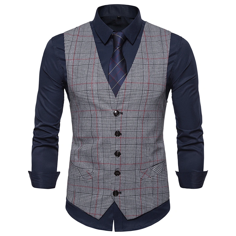 Striped Men Vest Waistcoat Formal Single Breasted Suit Vest Men Cotton Black Gilet Vest