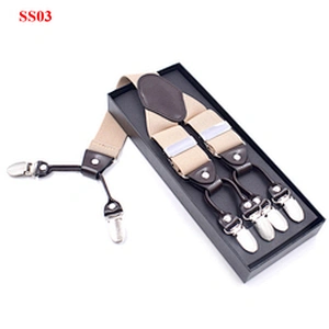 Wholesale 3.5cm width elastic adjustable Jacquard Woven 6 Clip Y Shape solid color Suspenders For Men Trousers