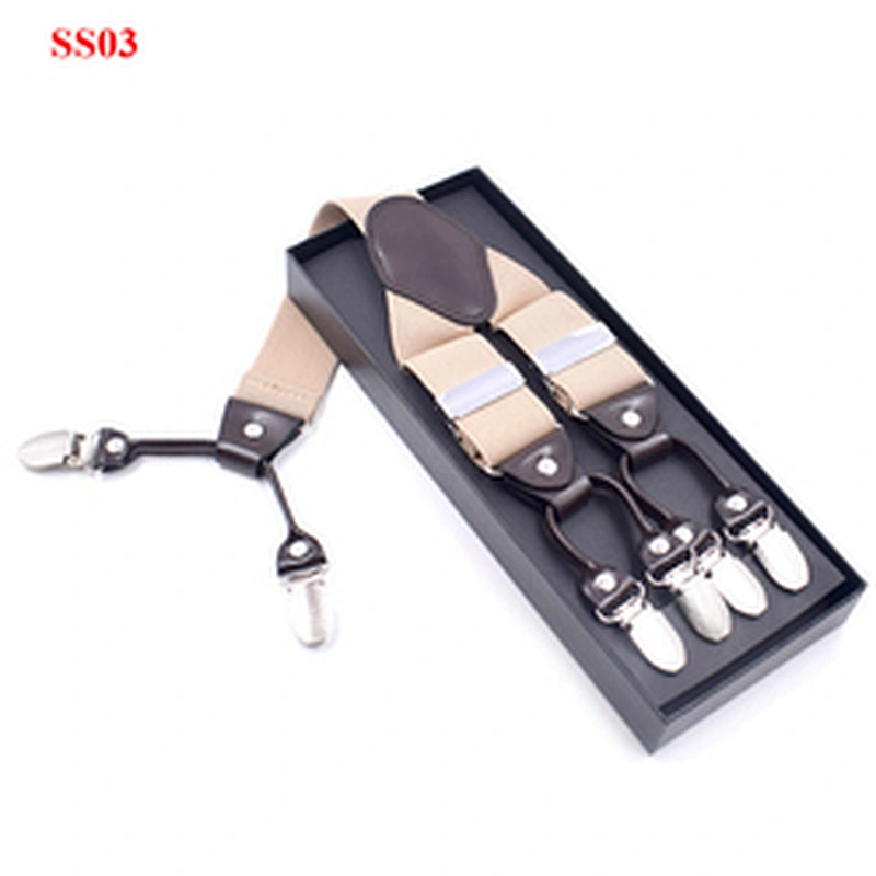 Wholesale 3.5cm width elastic adjustable Jacquard Woven 6 Clip Y Shape solid color Suspenders For Men Trousers