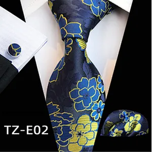 Custom Floral Tie Pocket Square And Cufflink Set Luxury Necktie Set Gift Box Polyester Wovenl Mens Neck Tie Set Box