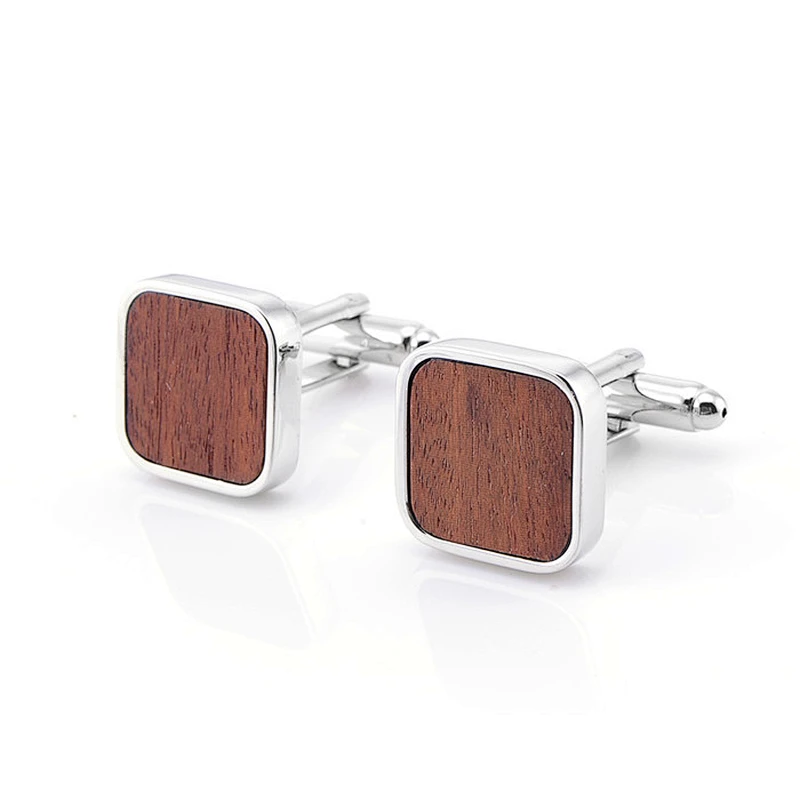 High Quality Mens Novelty Wooden Cufflinks Cuff Links or Tie Clips Mens Jewelry Brass White Steel Printing