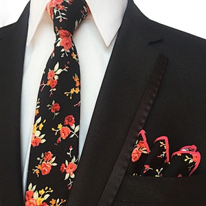 Classic Men Ties and Hanky Set Floral Neckties with Pocket Squares Casual Neck Ties For Men