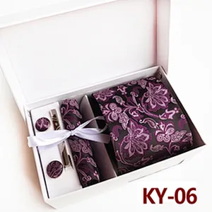Fashion Neckties With Pocket Squares Custom Men Ties and Hanky Set Floral Tie Clip Pocket Square and Cufflink Set Gift Box