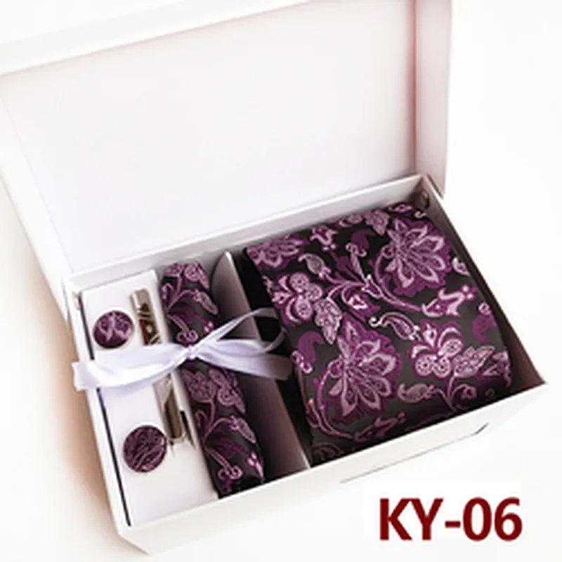 Fashion Neckties With Pocket Squares Custom Men Ties and Hanky Set Floral Tie Clip Pocket Square and Cufflink Set Gift Box