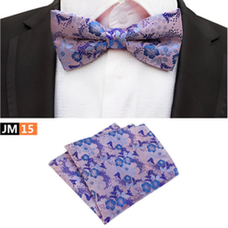 Fashion Men Bow Tie Sets Handkerchief Set Custom Mens Bow Ties and Hanky Sets Floral Pocket Squares for Men