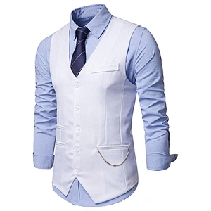 Casual Men Vest Waistcoat Formal Single Breasted Suit Vest Men Solid Cotton Chalecos Para Hombre With Chains