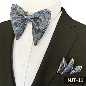 Classic Mens Bow Ties and Hanky Sets Custom Pocket Squares for Men Paisley Men Bow Tie Sets Handkerchief Set