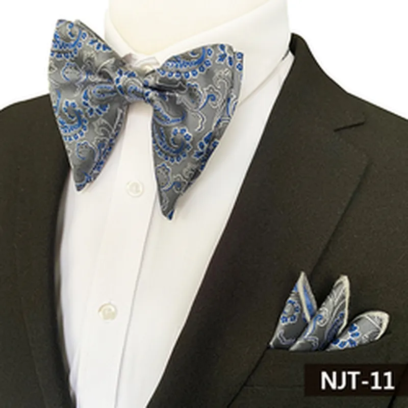 Classic Mens Bow Ties and Hanky Sets Custom Pocket Squares for Men Paisley Men Bow Tie Sets Handkerchief Set