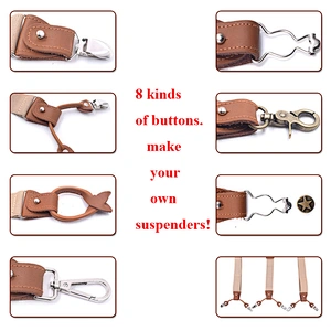 Latest Business Men Suspenders Luxury Multi-Function Suit 8 Kinds Of Clips Suspenders DIY Leather Suspender For Men Gift
