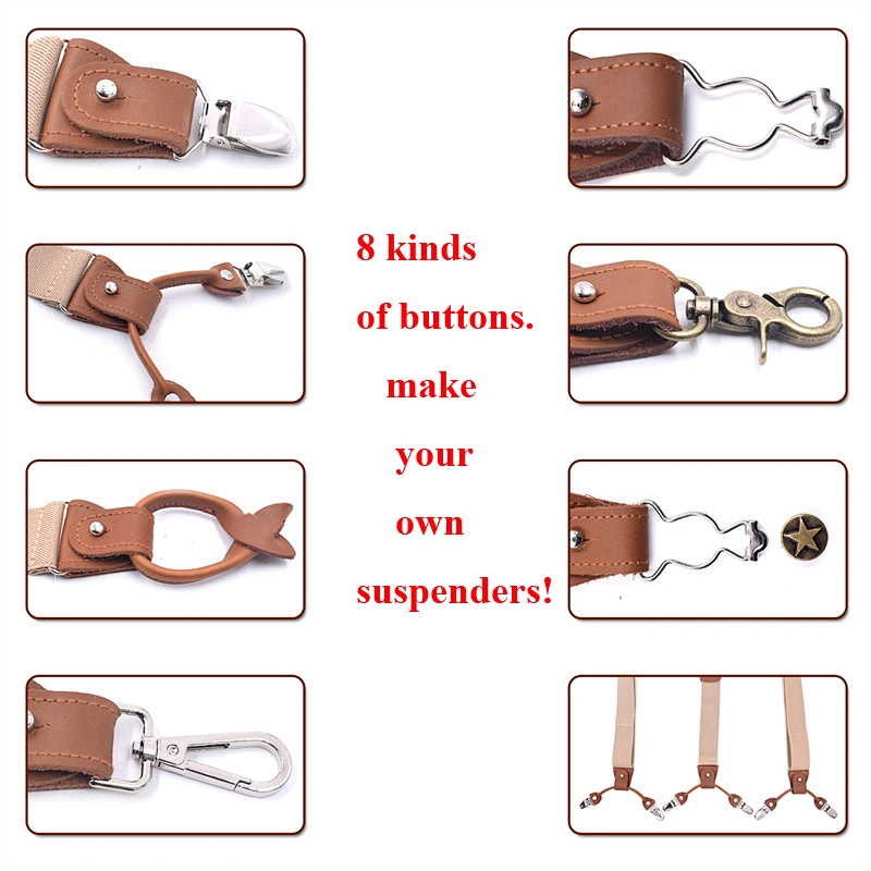 Latest Business Men Suspenders Luxury Multi-Function Suit 8 Kinds Of Clips Suspenders DIY Leather Suspender For Men Gift