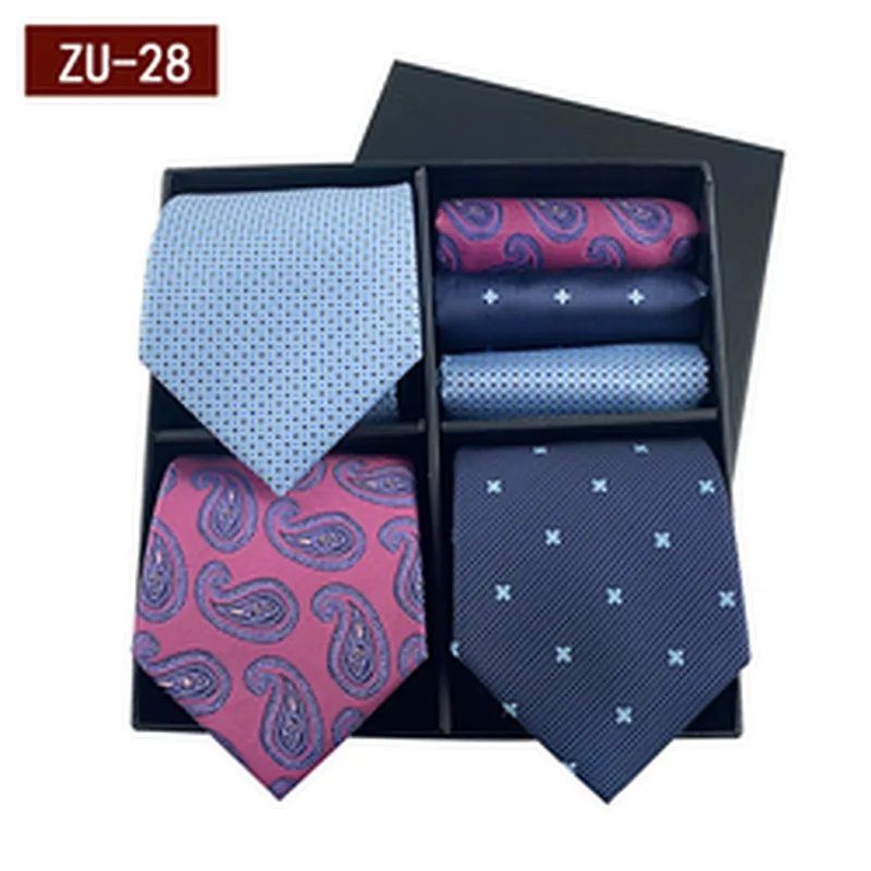 2021 Regular Men Ties and Hanky Set Custom Men Necktie Set Gift Box Fashion Mens Ties and Pocket Square Set
