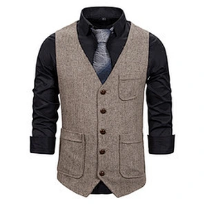 Custom Suit Vest Men Cotton Casual Gray Chalecos Hombre Formal Men Vest Waistcoat Single Breasted