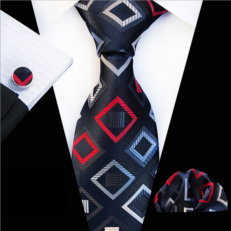 Striped Neckties with Pocket Squares Wholesale Men Ties and Hanky Set Classic Tie and Cufflinks Set Ensemble Cravate