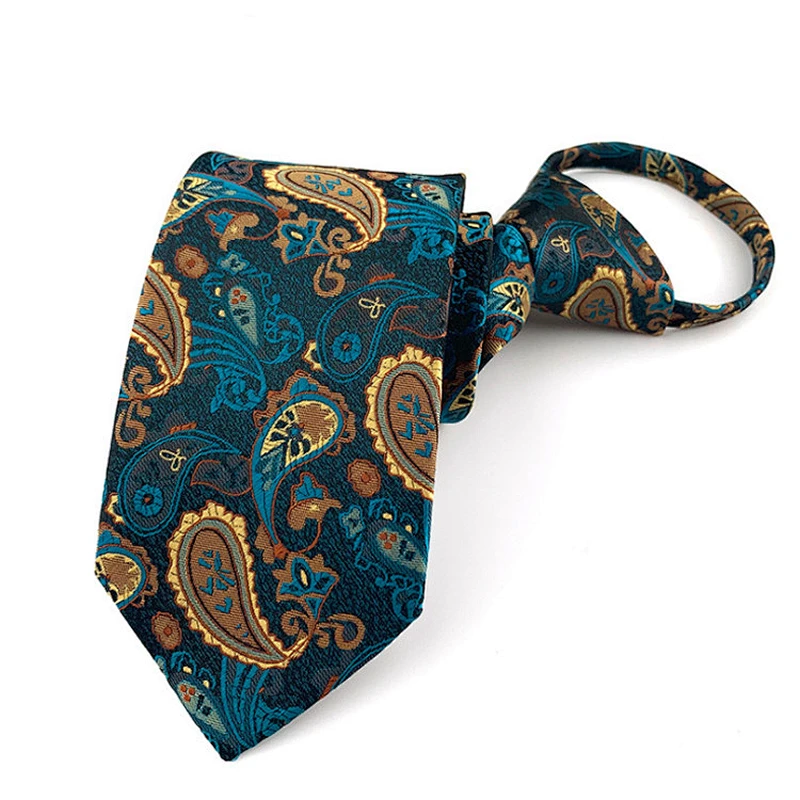Custom Boys Zipper Ties Novel Polyester Jacquard Woven Zipper Tie Fashionable Lattice Zipper Ties For Men