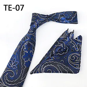 Casual Men Ties and Hanky Set Fashion Floral Neckties with Pocket Square Navy Ensemble Cravate Mouchoirs