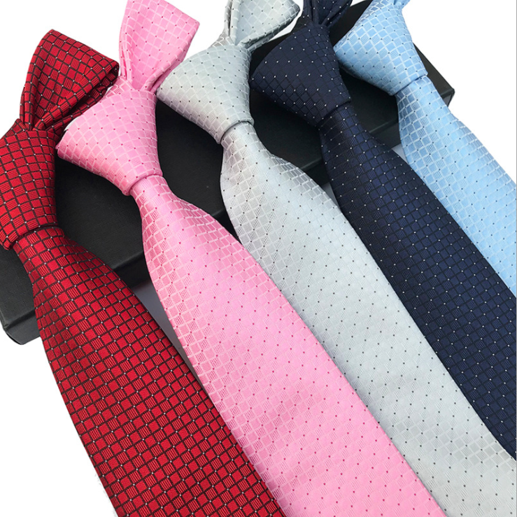 Luxury Ties Men Custom Logo Polyester Woven Corbatas Hombres Classic Grid Neck Ties For Men