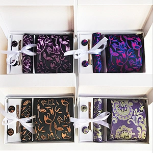 Floral Neckties With Pocket Squares Custom Men Ties and Hanky Set Casual Tie Clip Pocket Square and Cufflink Set Gift Box