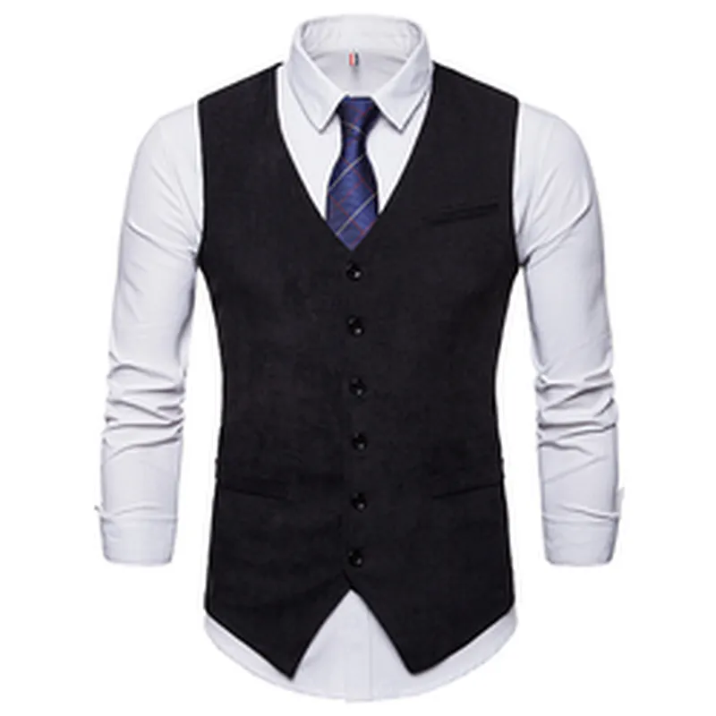 Casual Solid Chalecos Hombre Formal Men Vest Waistcoat Single Breasted Corduroy Men's Innerwear Vest Suit