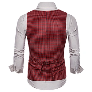 Cotton Chalecos Hombre Casual Double Breasted Men Vest Waistcoat Formal Plaid Suit Vest Men
