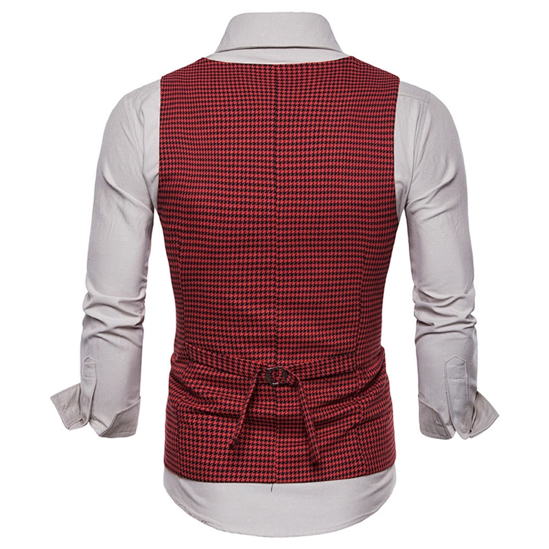 Cotton Chalecos Hombre Casual Double Breasted Men Vest Waistcoat Formal Plaid Suit Vest Men