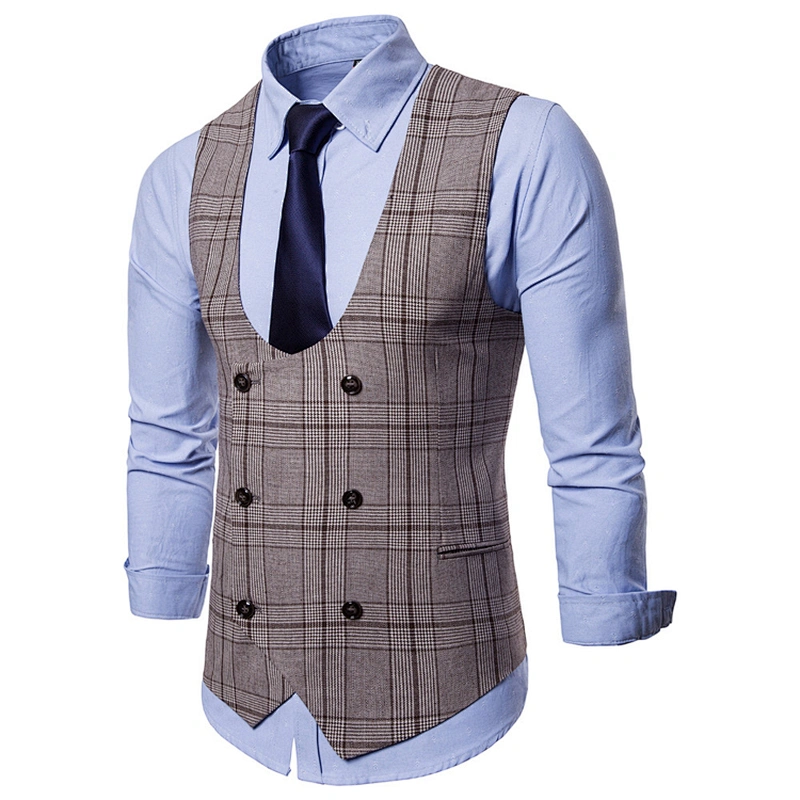 Casual Striped Chalecos Hombre Custom Suit Vest Men Double Breasted Formal Cotton Men Vest Waistcoat