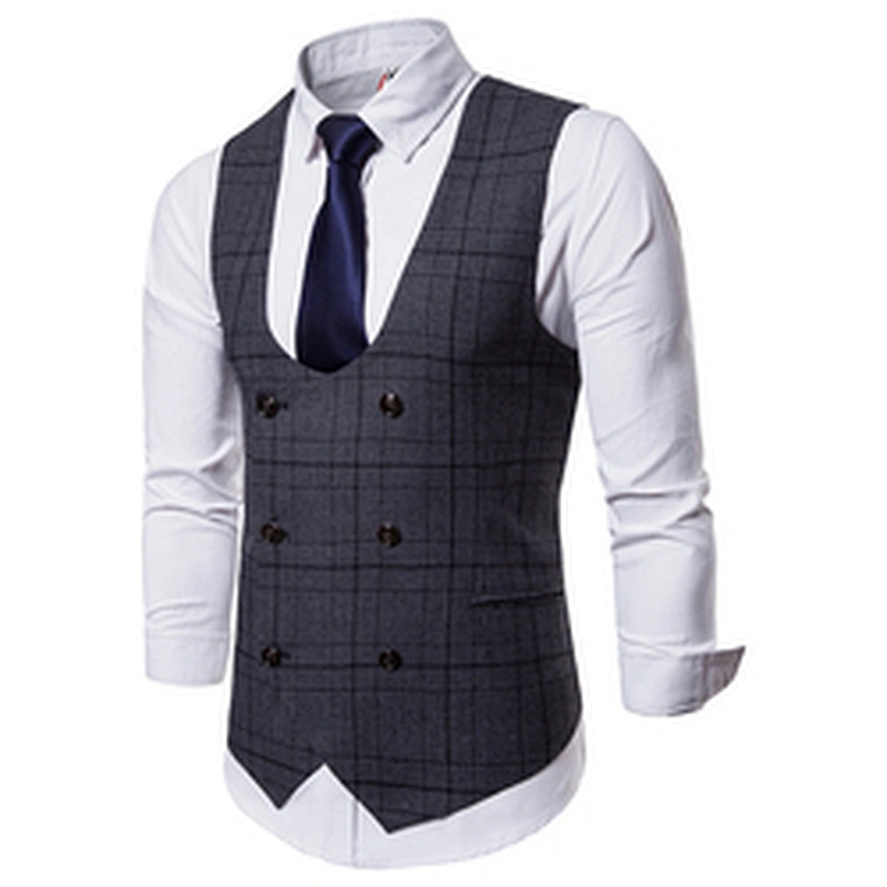 Casual Striped Chalecos Hombre Custom Suit Vest Men Double Breasted Formal Cotton Men Vest Waistcoat