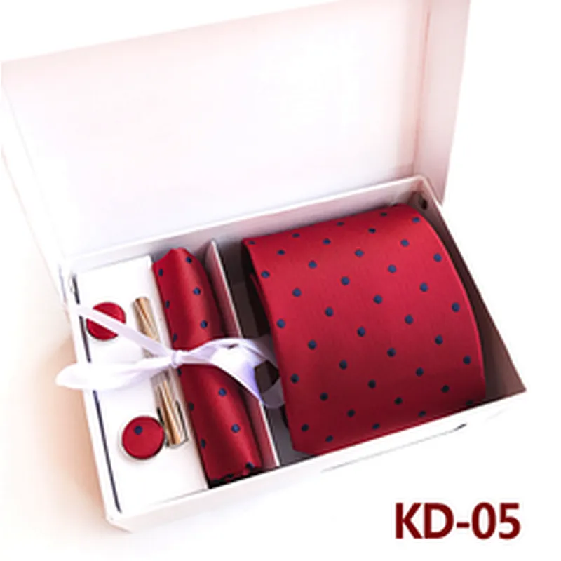 Custom Men Ties and Hanky Set Fashion Dot Neckties with Pocket Squares Tie Clip Pocket Square and Cufflink Set Gift Box