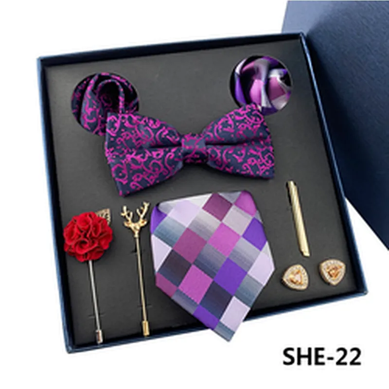 Fashion Necktie Set Gift Box Lattice Costume Cravate 8 Pieces Luxury Mens Tie Sets Gift Box Polyester Neck Tie Gift Set