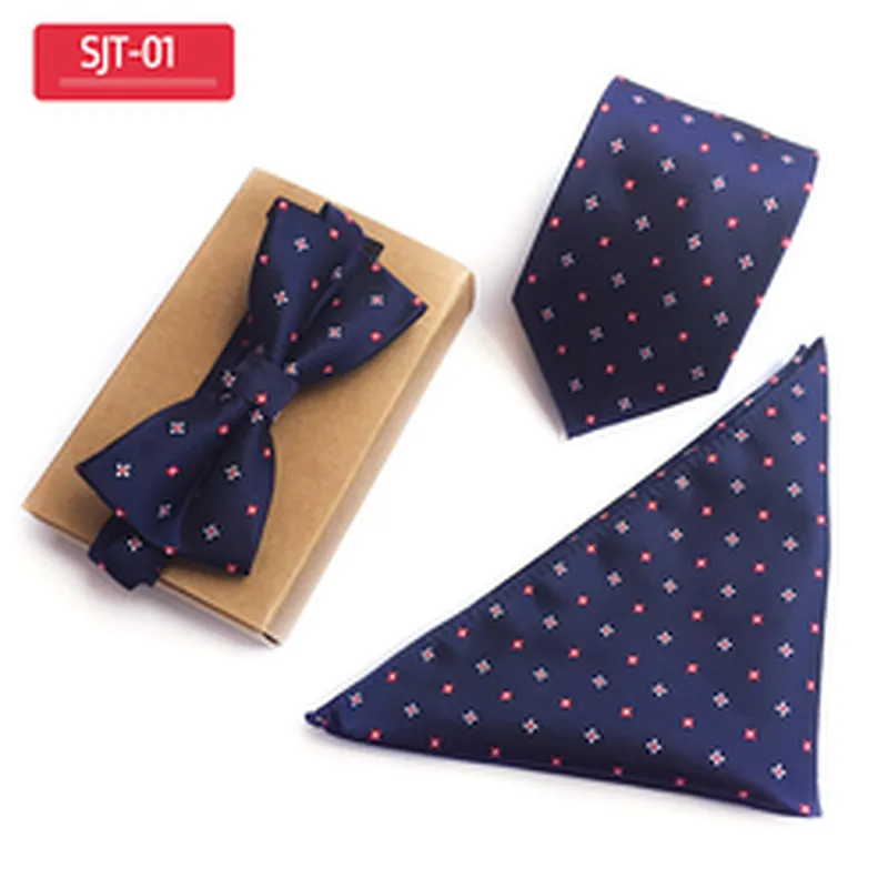 Fashion Neckties with Pocket Square Casual Dot Men Ties and Hanky Set Party Men Bow Tie Set Handkerchief Set