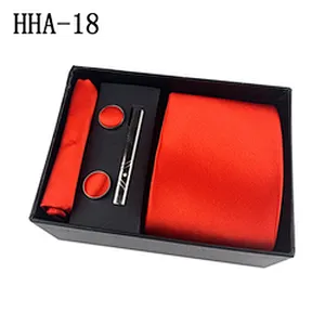 Fashion Neckties With Pocket Squares Custom Men Ties and Hanky Set Solid Tie Clip Pocket Square and Cufflink Set Gift Box