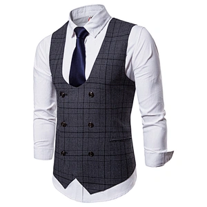 Casual Striped Chalecos Hombre Custom Suit Vest Men Double Breasted Formal Cotton Men Vest Waistcoat