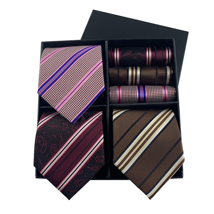 2021 Regular Men Ties and Hanky Set Custom Men Necktie Set Gift Box Fashion Mens Ties and Pocket Square Set