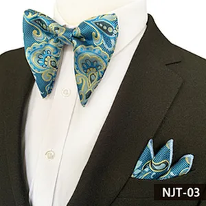 Casual Paisley Men Bow Tie Sets Handkerchief Set Polyester Mens Bow Ties and Hanky Sets Custom Pocket Squares for Men