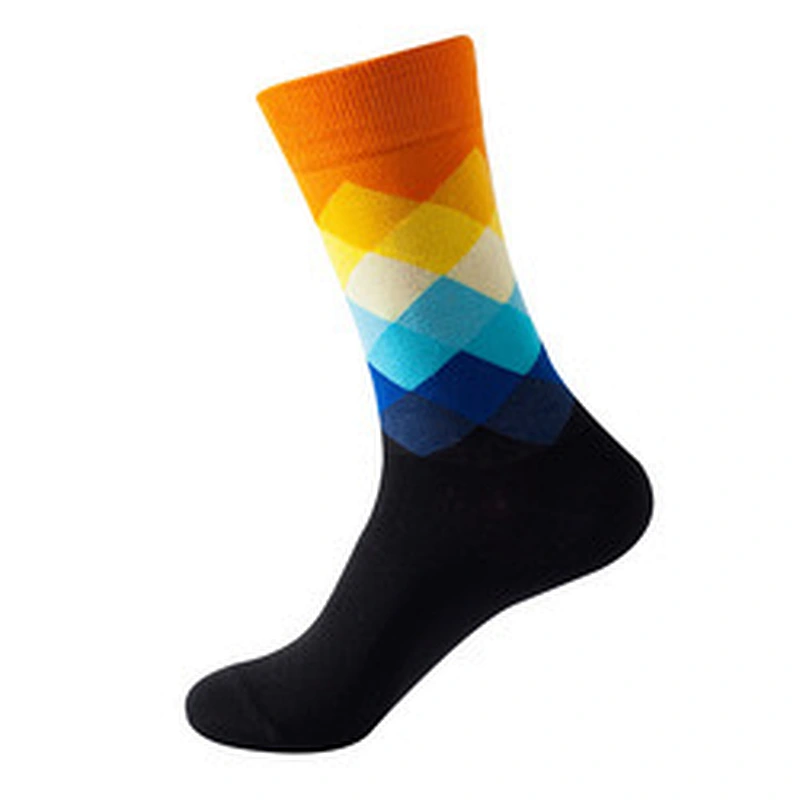 Wholesale custom cotton men colorful funny socks diamond pattern socks
