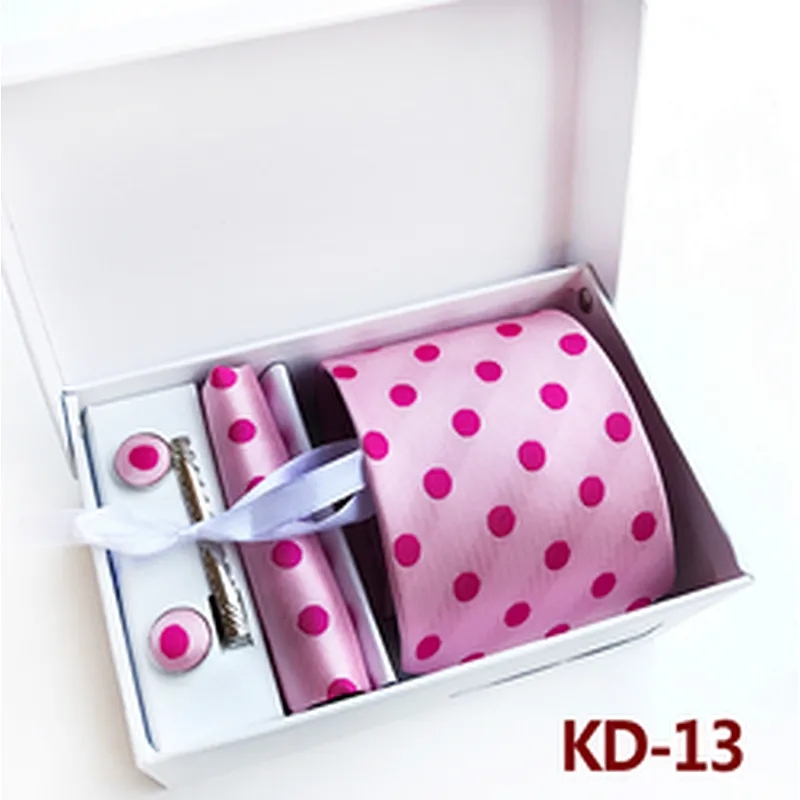 Custom Men Ties and Hanky Set Fashion Dot Neckties with Pocket Squares Tie Clip Pocket Square and Cufflink Set Gift Box