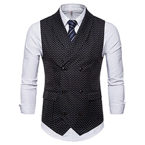Smart Casual Black Suit Vest Men Double Breasted Gilet Vest Formal Dot Men Vest Waistcoat