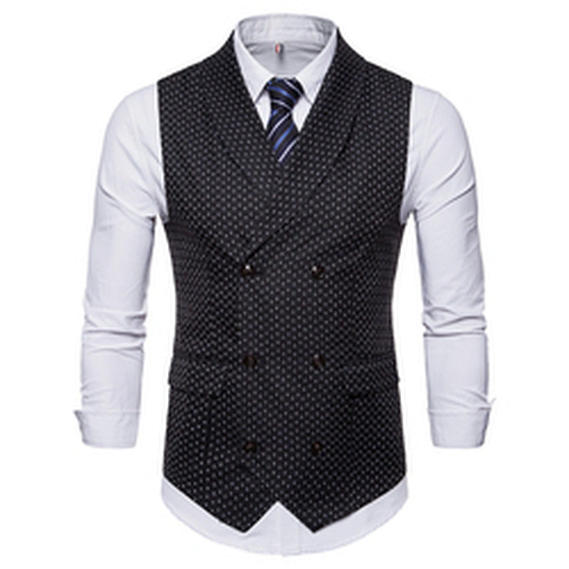 Smart Casual Black Suit Vest Men Double Breasted Gilet Vest Formal Dot Men Vest Waistcoat