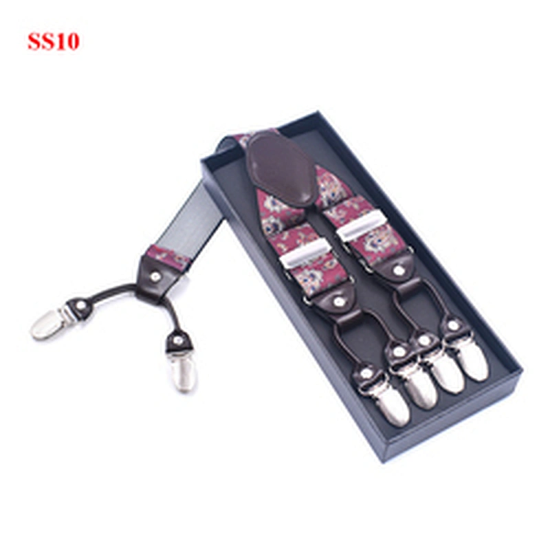 Wholesale 3.5cm width elastic adjustable Printing 6 Clip Y Shape  Suspenders For Men Trousers