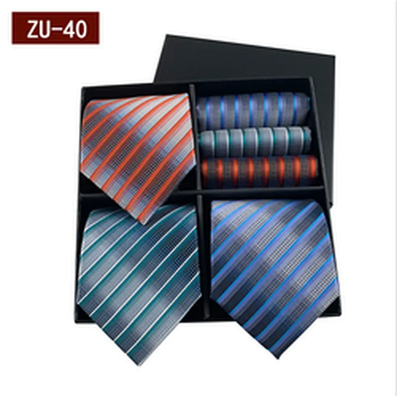 2021 Regular Men Ties and Hanky Set Custom Men Necktie Set Gift Box Luxury Mens Ties and Pocket Square Set