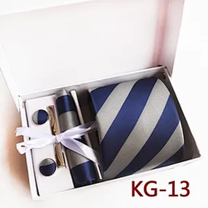 Classic Stripe Men Ties and Hanky Set Custom Neckties with Pocket Squares Tie Clip Pocket Square and Cufflink Set in Gift Box