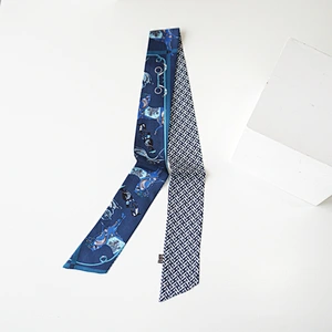 Custom Printed Short Silk Edge Scarves Tote Bag Twillies Skinny Scarf for Women Handbag Scarf