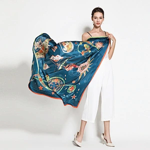 New silk scarf custom printing logo lady large square satin twill silk scarf shawl silk scarves 110*110cm