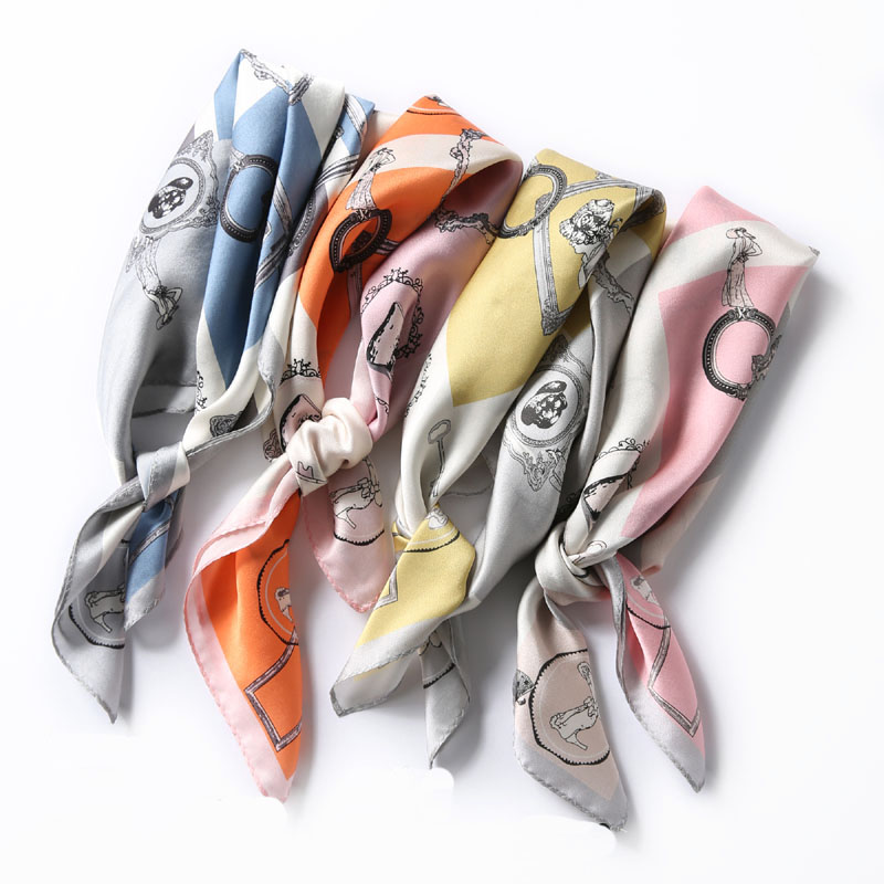 Custom high quality women 53X53cm square silk satin twill digital print scarf