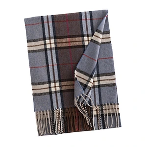 Custom Soft Classic Cashmere Feel Plaid Check and Solid Winter Scarf for Men Women
